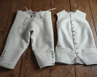 18th Century Off White Waistcoat and breaches | British Revolutionary War Outfit