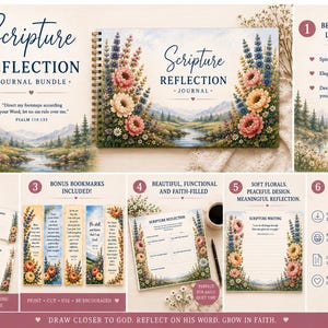 Puede incluir: Un paquete de diario de reflexión de las Escrituras con un diario encuadernado en espiral y marcadores de bonificación. El diario presenta un diseño de paisaje en acuarela con detalles florales. Incluye páginas bellamente diseñadas.