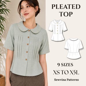 Sewing pattern for women pleated top patterns Printable blouse PDF woven tops Beginner sewing diy Tailored shirt woman gift Instant Download