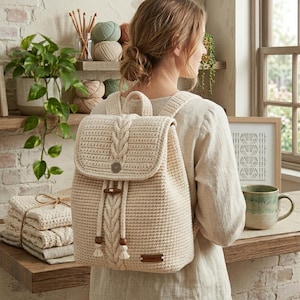 Patrón de ganchillo para mochila texturizada en PDF, patrón de ganchillo para bolso utilitario, descarga digital, patrón de ganchillo para mochila en PDF, mochila con correa ajustable.