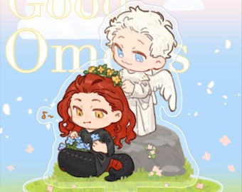 Llaveros de acrílico con figuras de Aziraphale y Crowley de Good Omens: Los maridos inefables.