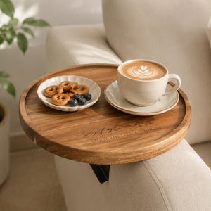 Fathers Day Gift, Wooden Sofa Tray, Housewarming Gift, Engraved Adjustable Sofa Table, Couch Side Table, Arm Tray for Dessert and Drink