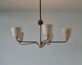Modern Brass Chandelier, Mid Century Ceiling Light, 5 Light Chandelier, Dining Room Pendant, Living Room Light Fixture