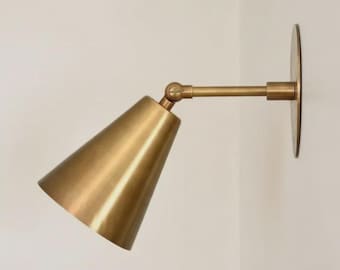 Mid Century Brass Wall Sconce | Modern Minimalist Plug-in Light Fixture