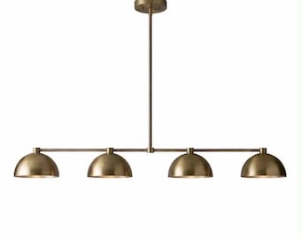 Lampadario lineare in ottone in stile Mid-Century Modern, lampada a sospensione a 4 luci per isola cucina.