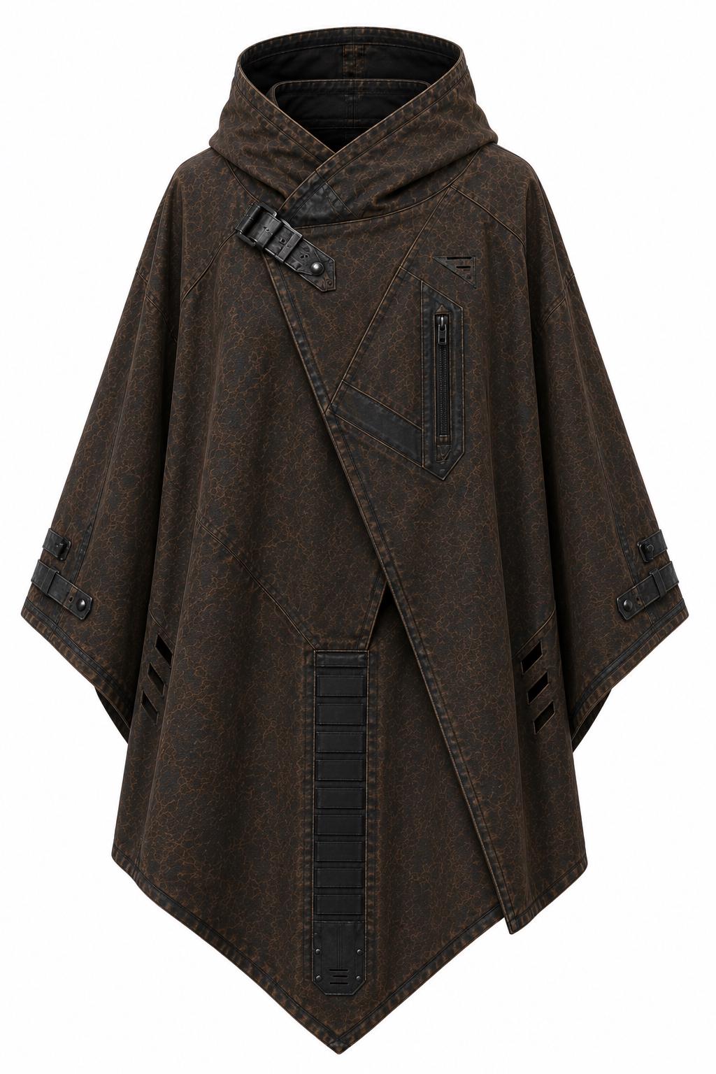 Outlander Hooded Distressed Brown Canvas Cotton Cape/Poncho/Cloak