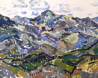 Hoverla Mountain Original Gouache Painting, Carpathian Landscape, Plein Air Mountain Art, One of a Kind