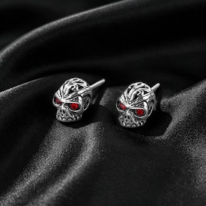 Retro Gothic durchbrochene Schädel Ohrringe, Edelstahl Punk Rock Ohrschmuck, dunkle Motorrad Schmuck, Halloween Biker Geschenk für Ihn