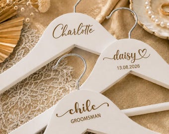 Personalized Wooden Wedding Hangers - Engraved Bride & Bridesmaid Hangers, Bridal Party Gift, Maid of Honor Keepsake
