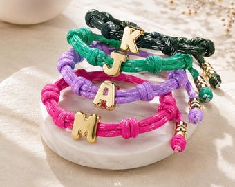 Custom Initial Paracord Bracelet – Gold/Silver Bubble Letter A–Z, Personalized Unisex Jewelry, Team Gifts