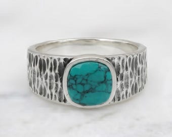 Anello quadrato con turchese blu, anello con nodo celtico in argento sterling 925, gioiello artigianale unisex