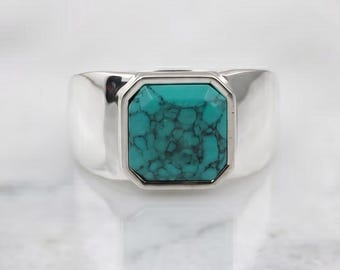 Anello con turchese blu, anello fatto a mano in argento 925, gioiello in stile sud-occidentale, regalo per lei.