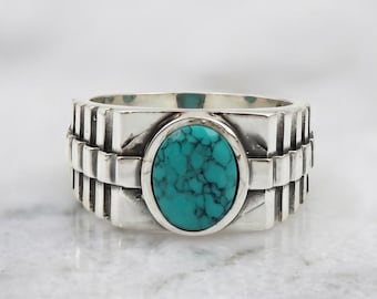 Anello turchese in stile sud-occidentale, anello vistoso in argento testurizzato, gioiello fatto a mano