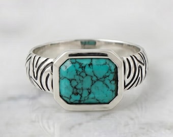 Bague bleu turquoise pour homme, cadeau fait main en argent sterling pour lui