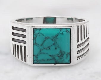 Natural Turquoise Ring, 925 Sterling Silver, Statement Men's Ring, Gift For Boyfriend