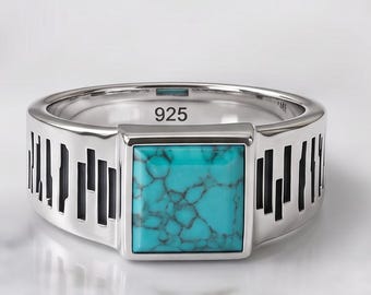 Square Turquoise Ring ,925 Sterling Silver, Handmade Jewelry, Anniversary Gift