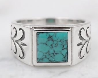 Natural Turquoise Ring, 925 Sterling Silver, Statement Men's Ring, Gift For Boyfriend