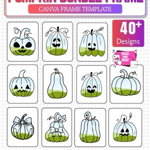 Pumpkin Canva Frame Template, Fall Pumpkin Drag and Drop, Halloween Canva Frame Bundle, Fillable Pumpkin Frames, Boho Bow Pumpkin