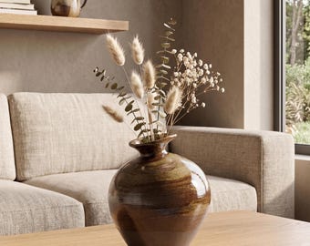 Japanese Black Terracotta Vase | Abstract Stone Flower Arranger Tabletop Vintage Home Decor
