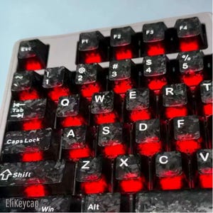 Transparent Black RGB Keycaps, 132 Key Cherry Profile PC Keycaps, Shine Through Carbon Fiber Texture, MX Compatible