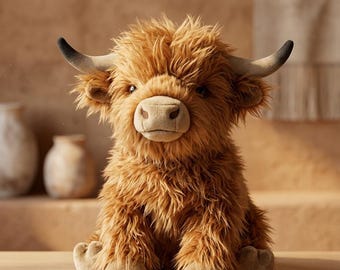 Fluffy Highland Cow Plush Stuffed Animal, Scottish Cow Toy, Cute Cow Plushie, Soft Farm Animal Toy, Cozy Nursery Decor, Scottish Heritage
