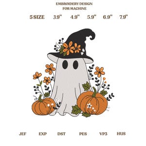Boho Floral Witch Ghost Embroidered Patch - Cottagecore Halloween Iron On, Spooky Season Fall Decor