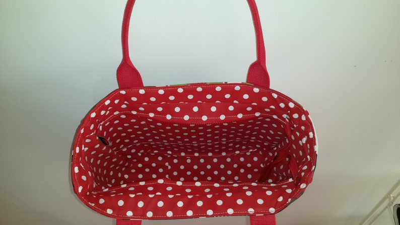 Polka Dot Tote Bag Market Beach Bag Red White Dotty Retro Bag Shoulder Bag Large Purse