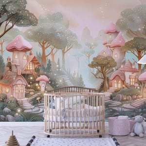 Rosa Pilz Wald Tapete, Märchen Kinderzimmer Wandbild, Wunderliche Wald Mädchen Raum Dekor