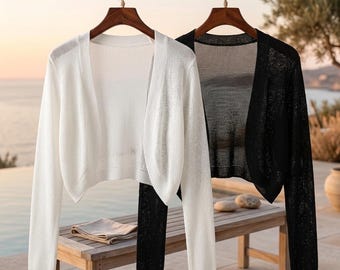 Sheer Knit Shrug Cardigan – Lightweight Cropped Bolero Summer Cover Up