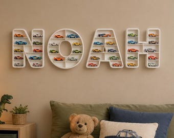 Spielzeugauto-Organisator, personalisierte Namensregal, Kinderzimmer-Aufbewahrung