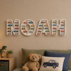 Toy Car Organizer, Personalized Name Shelf, Kids Room Storage