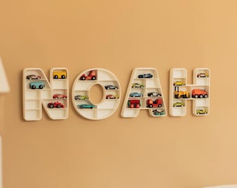Porte-nom personnalisé, Présentoir de petite voiture, Organiseur de chambre d'enfants, Rangement Hot Wheels