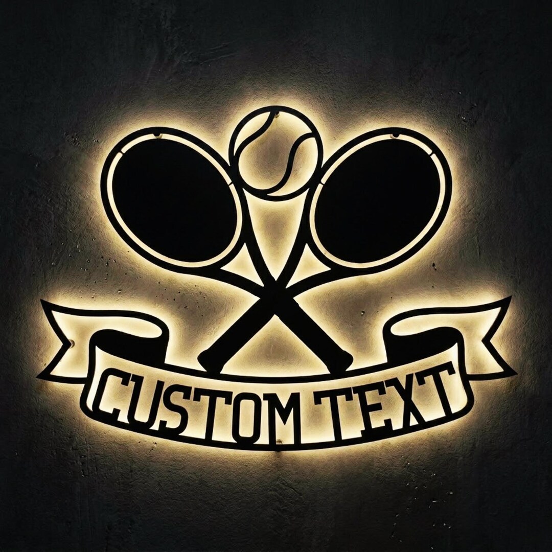 Tennis Racket Sign Custom Custom Tennis Metal Sign With LED Lights, Personalized Tennis Racket ...