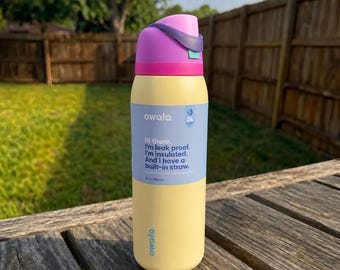 Owala FreeSip Stainless Steel Water Bottle - Straw Yellow Purple Pink, Summer Washable Reusable Hydrate Gift, Kitchenware Drinkware Tumbler