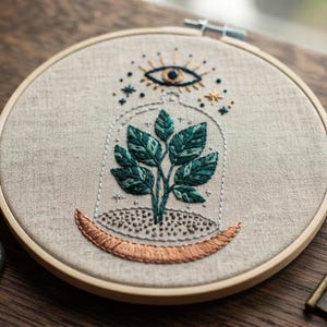 Mystic Cloche Embroidery Pattern PDF | Celestial Eye Moon Boho Hoop Art | Modern Hand Embroidery | Instant Digital Download Beginner