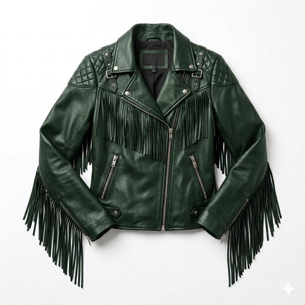 Green Leather Fringe Jacket - Etsy display picture 1