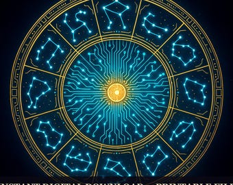 The Arcane Arcade - Circuit Zodiac, Printable Wall Art Digital Download, Gaming Alchemy Poster Print