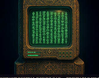 The Arcane Arcade - Emerald Tablet OS, Printable Wall Art Digital Download, Gaming Alchemy Poster Print