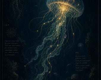 Luminous Deep - Abyssal Bloom, Printable Wall Art Digital Download, Bioluminescent Ocean Print