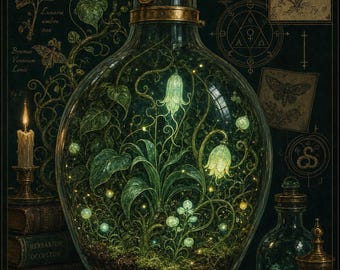 Alchemist's Greenhouse - Witchlight Terrarium, Printable Wall Art Digital Download, Witchy Botanical Print