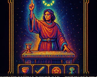 The Arcane Arcade - Pixel Tarot: The Magician, Printable Wall Art Digital Download, Gaming Alchemy Poster Print