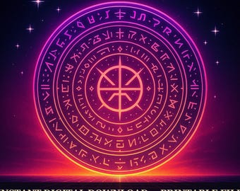 Neon Arcana - Synthwave Sigil, Printable Wall Art Digital Download, Cyberpunk Fantasy Poster Print