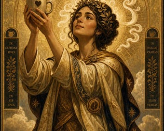 Patron Saint of the Last Coffee Cup - Minor Pantheon Deity Print, Printable Wall Art, Funny Gold-Leaf Icon Digital Download