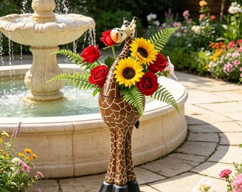 Whimsical Giraffe Resin Planter Vase | 19.3in Animal Flower Pot, Outdoor Garden Yard Decor, Housewarming Gift for Plant & Animal Lovers