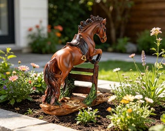 Jumping Horse Over Fence Resin Statue 6.29in, Equestrian Horse Figurine, Rustic Farmhouse Garden Decor, Western Horse Lover Gift, Ornament