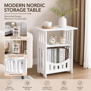 Modernt nordiskt sängbord i trä med förvaringshylla | Minimalistisk nattduksbordsorganisatör | Sidobord för litet utrymme | Förvaringsmöbler för vardagsrum