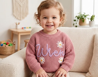 Personalisierte Baby Pullover mit Name, Handgestrickter Pullover, personalisiertes Geschenk für Baby-Duschen und Neugeborene