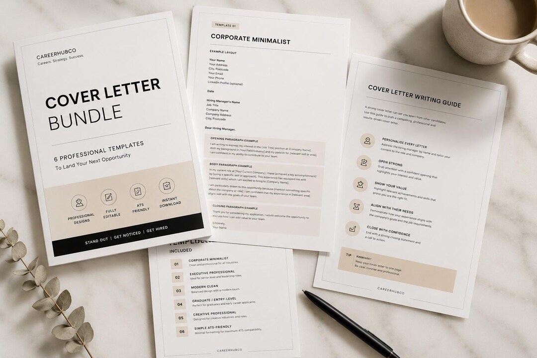 Ats-friendly Cover Letter Templates Bundle (instant Download) - Etsy