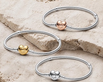 Bracciale Pandora Moments Cuore e Serpente S925, bracciale con ciondolo a forma di cuore e chiusura a cuore, regalo di Natale, un regalo per lei.
