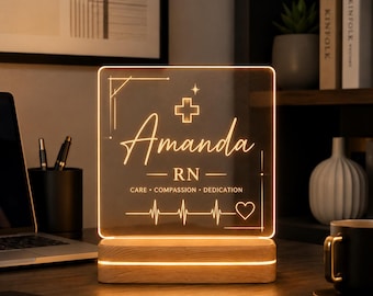 Personalized RN Lamp, Custom Nurse Desk Decor, LED Night Light, Graduation Gift